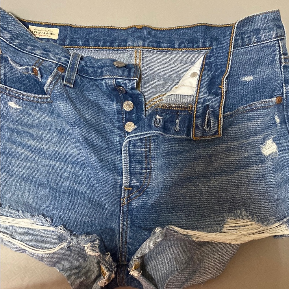 Distressed Blue Denim Shorts